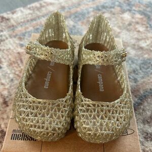 Mini Melissa gold Campana jelly ballerina Velcro flats size 8 toddler